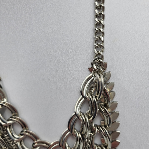 Chunky Silver Multi-Layer Silver Statement Necklace - Picture 5 of 9